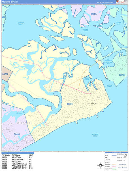 Atlantic City, NJ Zip Code Map